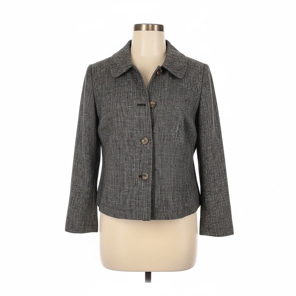 J.Jill‎ Petite Blazer Jacket Linen Blend Textured Gray SP